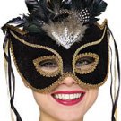 Venetian Black Velvet Face Mask with Feathers & Ribbons