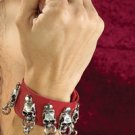 Red Leather Silver Skulls Bracelet
