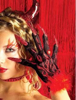 Sexy Devil Glitter Gloves with Fur, Flames & Nails