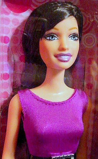 brunette barbie doll with blue eyes