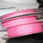3/8" - Swiss Dots - Grosgrain Ribbon - Hot Pink With White Dots - 5 yards
