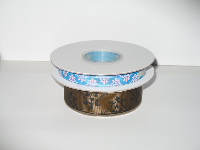 3/8" and 7/8" Damask Ribbon for Sale - Printed Grosgrain Ribbon