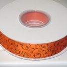 7/8" - Swirls - Grosgrain Ribbon - Orange with Black Swirls - 5 yards
