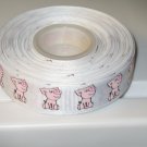 7/8" - Playful Pigs - Grosgrain Ribbon - White - 5 yards