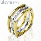 Solid Titanium with IP Gold and CZ Stones Ring LOWEST