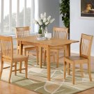5pc Norfolk kitchen set, table with 4 wood seat chairs in oak Finish. SKU# NOFK5-OAK-W