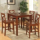 5-PC Square Counter Height Table Pub Set with 4 Wood Seat Chairs in Dark Brown, SKU#: PUB5-BRN-W