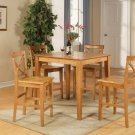 5-PC Square Pub Set Counter Height Table with 4 Wood Seat Chairs in Oak Finish. SKUS#: PUB5-OAK-W
