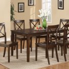 7-PC Cabos Dinette Dining Set Table with 6 wood seat chairs in cappuccino. SKU: CB7S-CAP-W