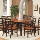 Parfait 9-Pc Square Dining Set, Table with 8 wood seat Chairs in Black & Cherry. SKU: PA7-BLK-W
