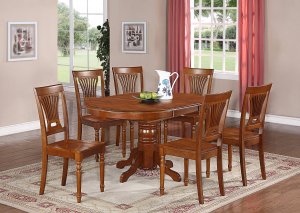 7PC Dover Dining Table with 6 Wood Seat Chairs in Saddle Brown, SKU: DOVER7-SBR-W