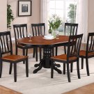 7-PC Easton Oval Dining Table with 6 Wood Seat Chairs in Black & Saddle Brown. SKU#: ET7-BLK-W