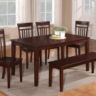 6PC CAPRI KITCHEN SET TABLE with 4 WOOD SEAT CHAIRS & ONE BENCH IN MAHOGANY -SKU# C6S-MAH-W