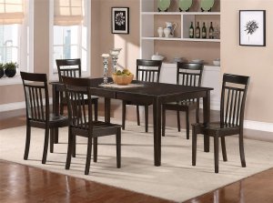 7-PC Henley Dining Table with 6 Capri Wood Seat Chairs in Cappuccino. SKU#: HECA7-CAP-W