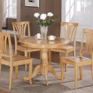 5-PC Antique Round Dinette Table with 4 Chairs in Oak Color. SKU#: ANAV5-OAK-W