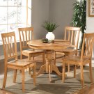 5-PC Antique Round Table with 4 Wood Chairs in Oak Finish. SKU#: ANT5-OAK