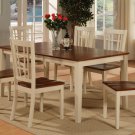 7-PC Nicoli Dining Set, Table with 6 wood seat chairs in Buttermilk & Saddle Brown. SKU#:NICO7-WHI-W