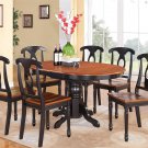 7pc Kenley Kitchen Dining Set, Table W/6 Plain Wood Seat Chairs in Black & Cherry SKU: KENL7-BLK-W