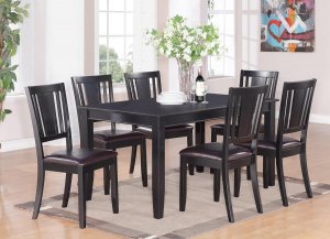 5PC DUDLEY DINETTE DINING TABLE 36x60 with 4 LEATHER SEAT CHAIRS IN BLACK, SKU: DU5-BLK-LC