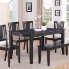 7PC DINETTE DINING SET TABLE 36x60" w/6 WOODEN SEAT CHAIRS IN BLACK FINISH (NO BENCH) SKU: DU7-BLK-W