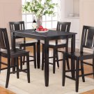 5pc Buckland rectangular counter height table + 4 wood seat chairs in black, SKU: BUCK5-BLK-W