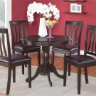 5PC Antique Round Table with 4 Leather Upholstered Chairs in Cappuccino. SKU: ANT5-CAP-LC