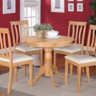 5PC Antique 36" Round Table with 4 Leather Upholstered Chairs in Light Oak. SKU: ANT5-OAK-LC