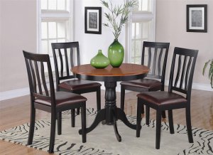 5PC Antique 36" Round Table with 4 Leather Upholstery Chairs in Black & Cherry. SKU: ANT5-BLK-LC