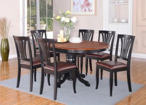 7pc Avon Dinette Kitchen Dining Set Oval Table + 6 Leather Seat Chairs in Black & Cherry AV7-BLK-LC