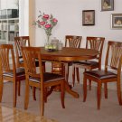 7pc Avon Dinette Kitchen Dining Set Oval Table + 6 Leather Seat Chairs in Saddle Brown AV7-SBR-LC