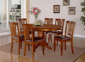 7pc Avon Dinette Kitchen Dining Set Oval Table + 6 Leather Seat Chairs in Saddle Brown AV7-SBR-LC
