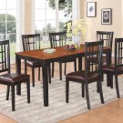 7-PC Nicoli Rectangular Dining Table & 6 Leather Seat Chairs in Black & Cherry Brown NICO7-BLK-LC