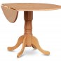 42" Round Dublin drop-leaf pedestal kitchen table without chair in light oak SKU# DLT-OAK-TP