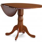 42" Round Dublin drop-leaf pedestal kitchen table without chair in saddle brown SKU# DLT-SBR-TP