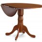 42" Round Dublin drop-leaf pedestal kitchen table without chair in saddle brown SKU# DLT-SBR-TP