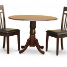 3PC Dublin round table, drop leaf + 2 Capri leather seat chairs in mahogany. SKU: DCA3-MAH-LC