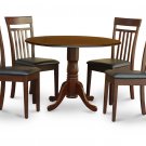 5PC Dublin round table, drop leaf + 4 Capri leather seat chairs in mahogany. SKU: DCA5-MAH-LC