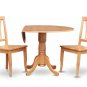 3PC Dublin 42" round table w/ drop leaf + 2 Avon wood seat chairs in oak. SKU: DAV3-OAK-W