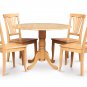 5PC Dublin 42" round table w/ drop leaf + 4 Avon wood seat chairs in oak. SKU: DAV5-OAK-W