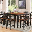 9PC Parfait Counter Height Table w/8 Wooden Seat Chairs in Black & Cherry Brown. SKU: PFH9-BLK-W