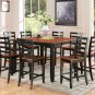 9PC Parfait Counter Height Table w/8 Wooden Seat Chairs in Black & Cherry Brown. SKU: PFH9-BLK-W