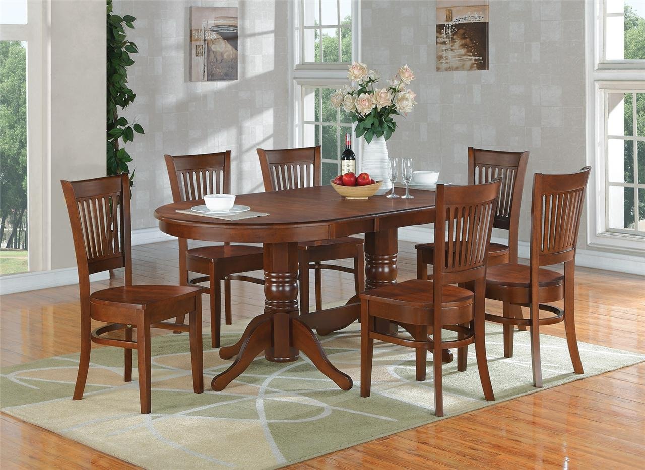 7PC Vancouver Dining Set, Oval Table with 6 Wood Seat Chairs