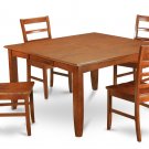 Parfait 5Pc Square Dining Set, Table with 4 wood seat Chairs in Saddle Brown. SKU: PF5-SBR-W