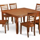 7-PC Parfait Square Dining Set, Table with 6 wood seat Chairs in Saddle Brown. SKU: PF7-SBR-W
