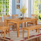 6PC RECTANGULAR DINETTE DINING SET TABLE & 4 WOOD SEAT CHAIRS AND 1 BENCH  IN OAK. SKU: CNO6-OAK-W