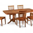 7PC Rectangular Dining Table with 6 Milan Wood Seat Chairs Saddle Brown. SKU: NAML7-SBR-W