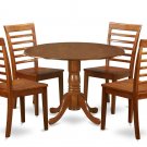 5PC Dublin round table w/ 2 drop leaves +4 Milan wood seat chairs in saddle brown. SKU: DMI5-SBR-W