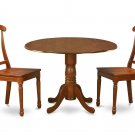 3PC Dublin round table w/2 drop leaves +2 Napoleon wood seat chairs, saddle brown. SKU: DNA3-SBR-W