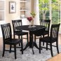 5pc Dublin round table w/ 2 drop leaves + 4 Norfolk wood seat chairs in black. SKU: DLNO5-BLK-W