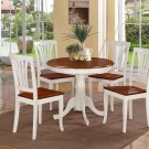 5PC Antique round table with 4 Avon wood seat chairs in Buttermilk & Cherry Brown. SKU: ANAV5-WHI-W